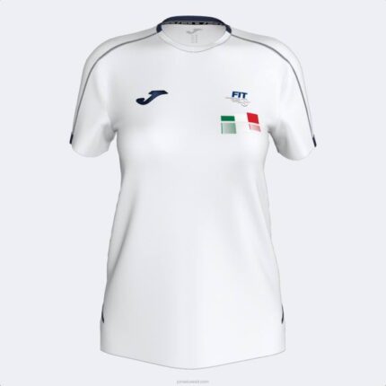 Joma 82P4R2167 أبيض قميص الاتحاد الايطالى للتنس كم قصير نحيف