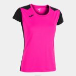 Joma 82P4R2332 نيون وردي أسود قميص قصير الأكمام سجل الثاني نحيف