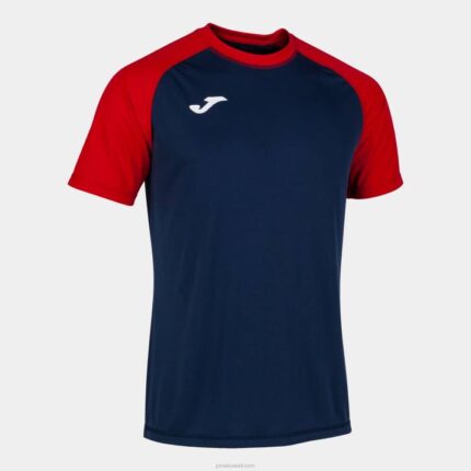 Joma 82P4R3309 الأزرق الداكن الأحمر قميص قصير الأكمام للعمل الجماعي رجال