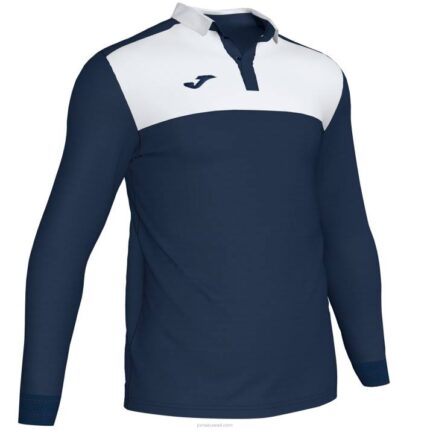 Joma 82P4R3383 الأزرق الداكن الأبيض قميص بولو طويل الأكمام الفائز الثاني رجال