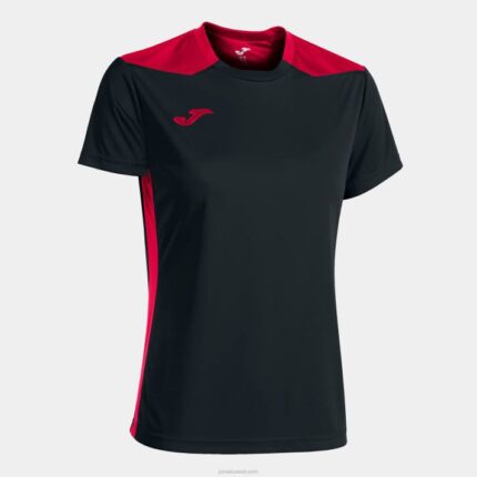 Joma 82P4R3648 أسود أحمر بطولة قميص قصير الأكمام سادسا نحيف