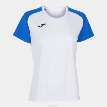 Joma 82P4R3951 أبيض أزرق ملكي قميص بأكمام قصيرة أكاديمية رابعا نحيف