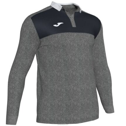 Joma 82P4R4341 مزيج أسود رمادي قميص بولو طويل الأكمام الفائز الثاني رجال
