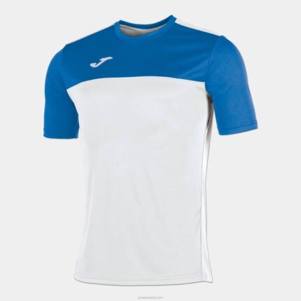 Joma 82P4R4577 أبيض أزرق ملكي الفائز قميص قصير الأكمام رجال