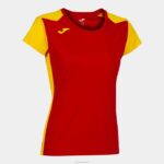 Joma 82P4R2007 احمر اصفر قميص قصير الأكمام سجل الثاني نحيف