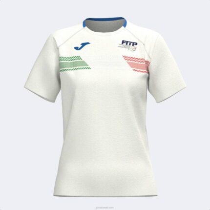 Joma 82P4R2036 أبيض قميص الاتحاد الايطالى للتنس والباديل بأكمام قصيرة نحيف