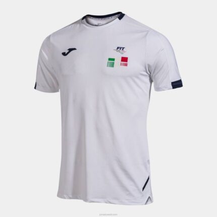 Joma 82P4R913 أبيض قميص قصير الأكمام مسابقة الاتحاد الإيطالي للتنس